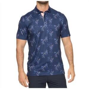 NEW FLAGS & ANTHEM kingman short sleeve floral print performance polo in navy co